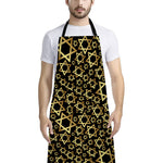 Black And Gold Star of David Print Bib Apron With Pocket
