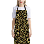 Black And Gold Star of David Print Bib Apron With Pocket