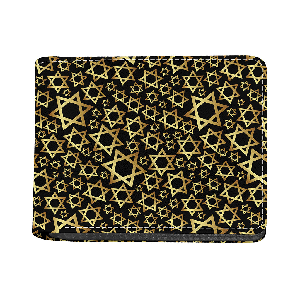 Black And Gold Star of David Print Bifold Wallet
