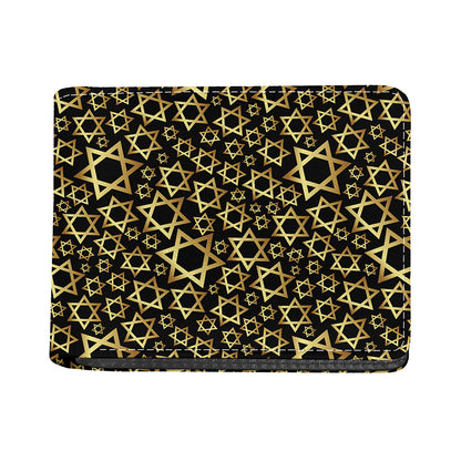 Black And Gold Star of David Print Bifold Wallet