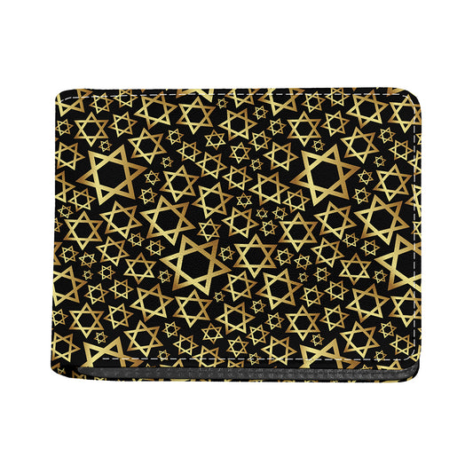 Black And Gold Star of David Print Bifold Wallet