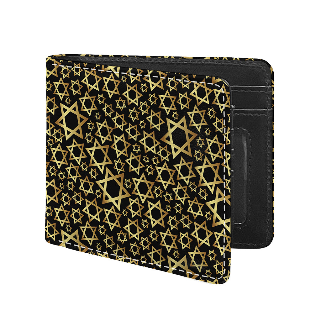Black And Gold Star of David Print Bifold Wallet