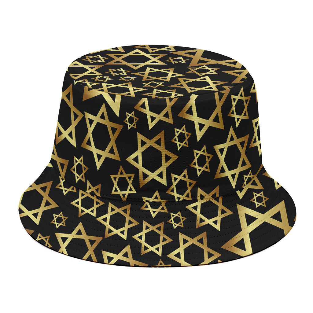Black And Gold Star of David Print Bucket Hat