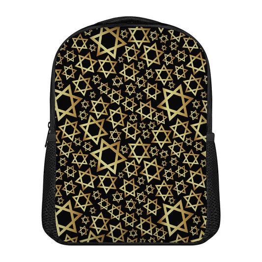 Black And Gold Star of David Print Casual Backpack