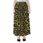 Black And Gold Star of David Print Chiffon Maxi Skirt