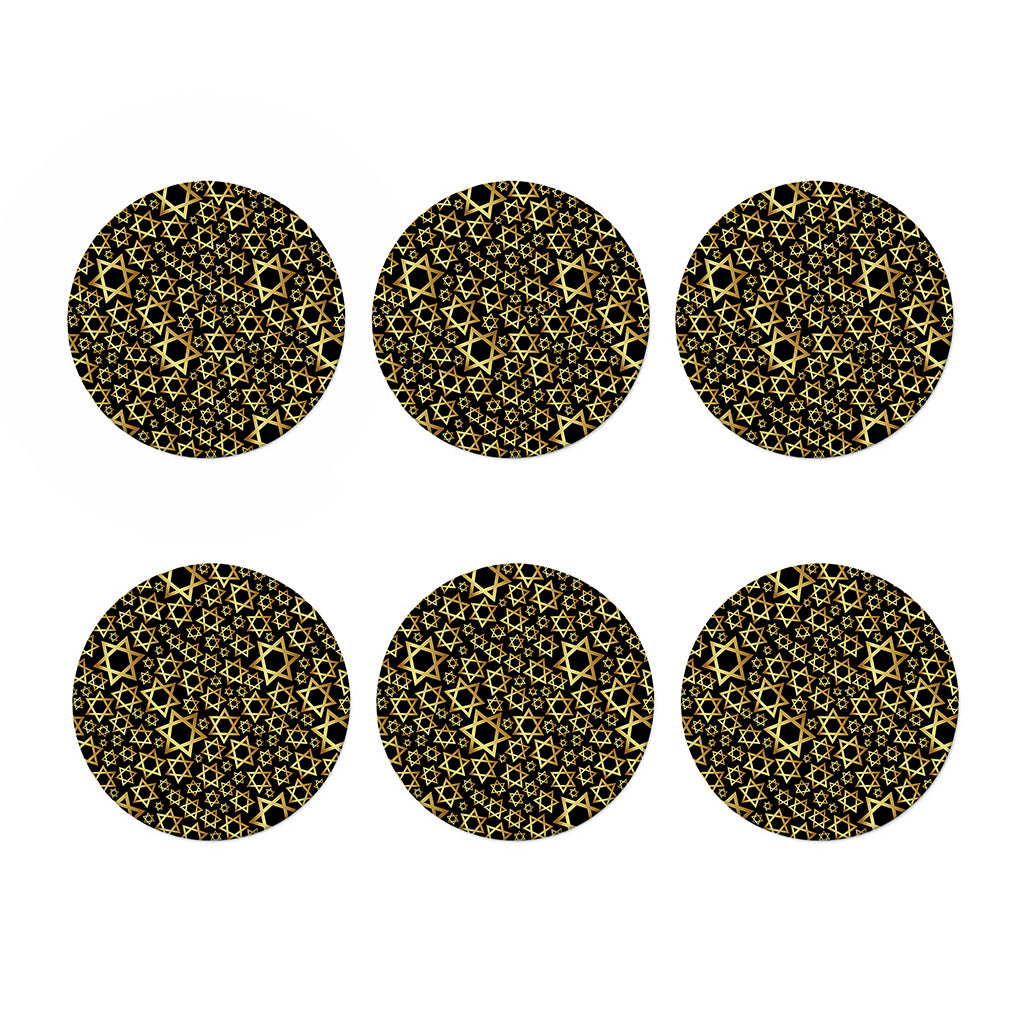 Black And Gold Star of David Print Coaster Set