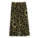 Black And Gold Star of David Print Cotton Front Slit Maxi Skirt