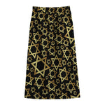 Black And Gold Star of David Print Cotton Front Slit Maxi Skirt
