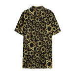 Black And Gold Star of David Print Cotton Hawaiian Shirt