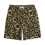 Black And Gold Star of David Print Cotton Shorts