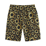 Black And Gold Star of David Print Cotton Shorts