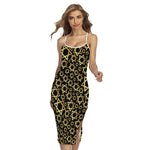 Black And Gold Star of David Print Cross Back Cami Dress