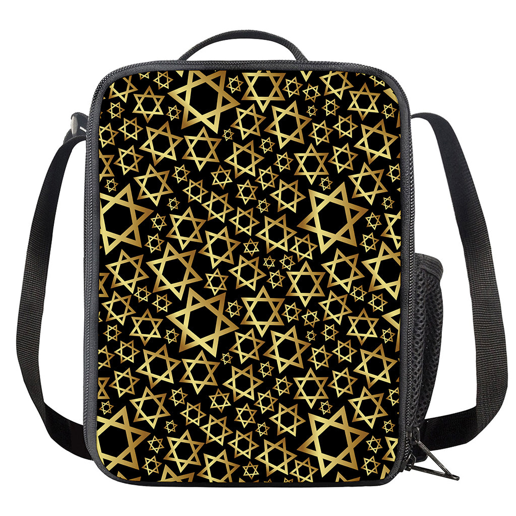 Black And Gold Star of David Print Crossbody Lunch Bag