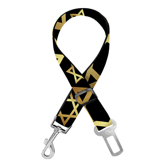 Black And Gold Star of David Print Dog Seat Belt