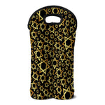 Black And Gold Star of David Print Double Neoprene Wine Tote