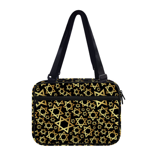 Black And Gold Star of David Print Double Strap Bible Bag