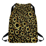 Black And Gold Star of David Print Drawstring Backpack