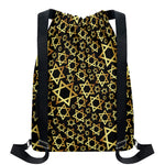 Black And Gold Star of David Print Drawstring Backpack