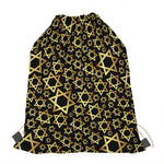 Black And Gold Star of David Print Drawstring Bag