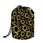 Black And Gold Star of David Print Drawstring Makeup Bag