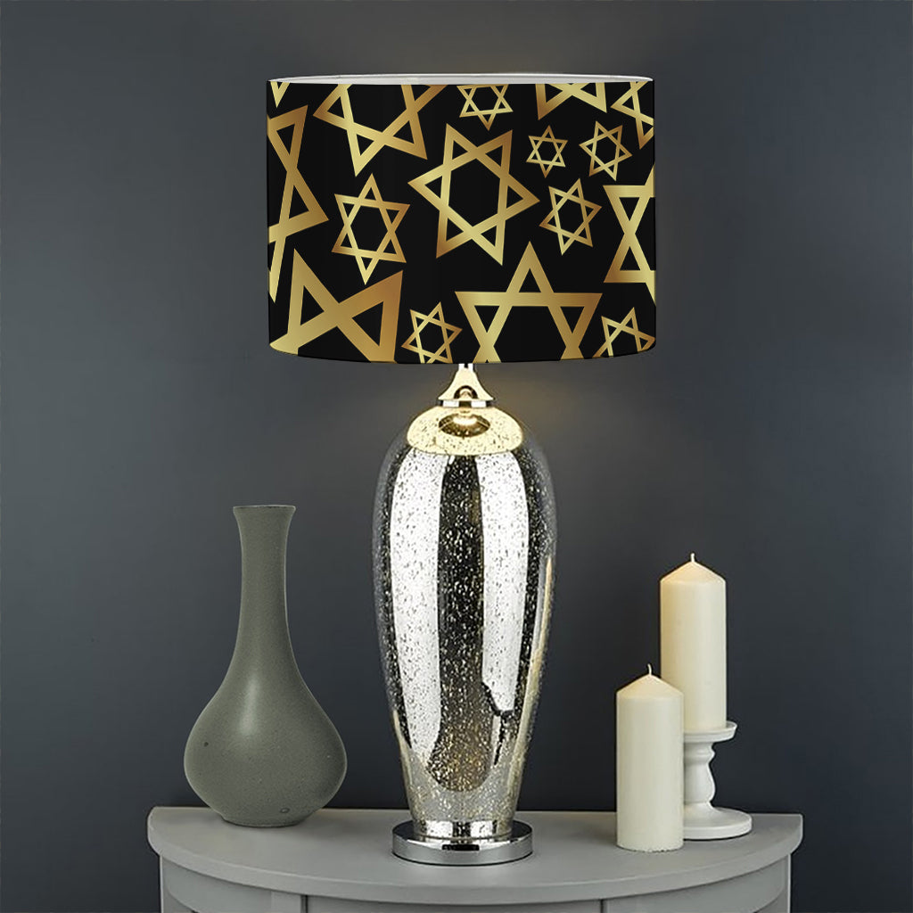 Black And Gold Star of David Print Drum Lamp Shade