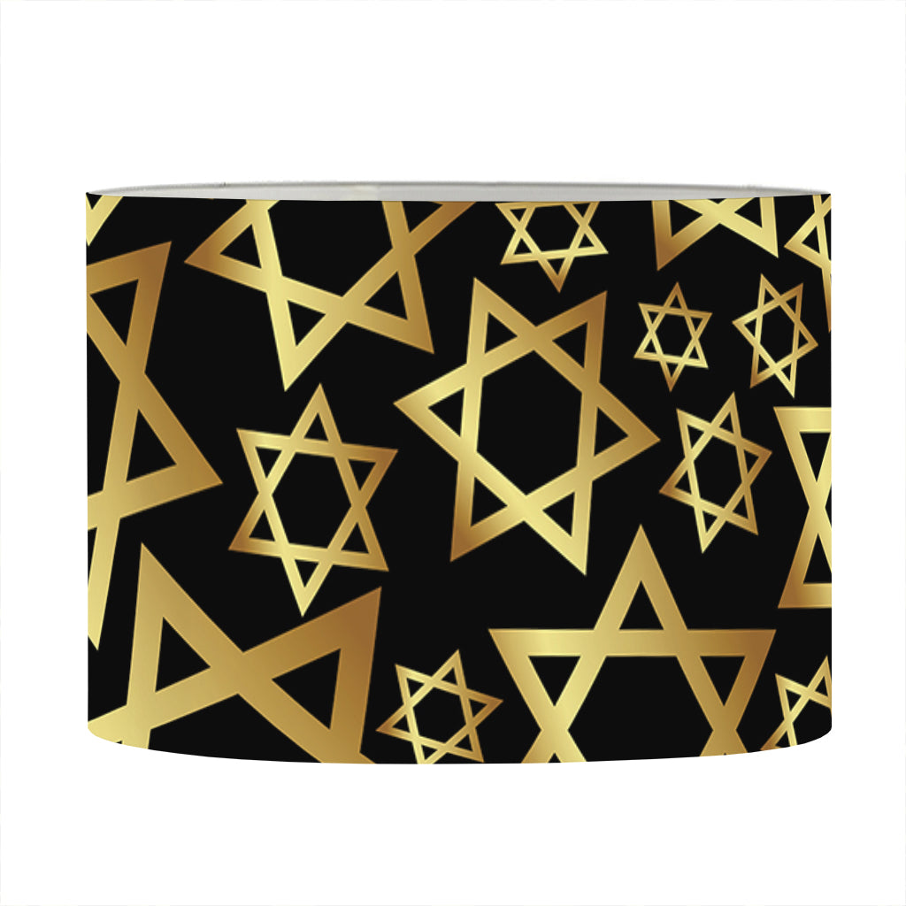 Black And Gold Star of David Print Drum Lamp Shade