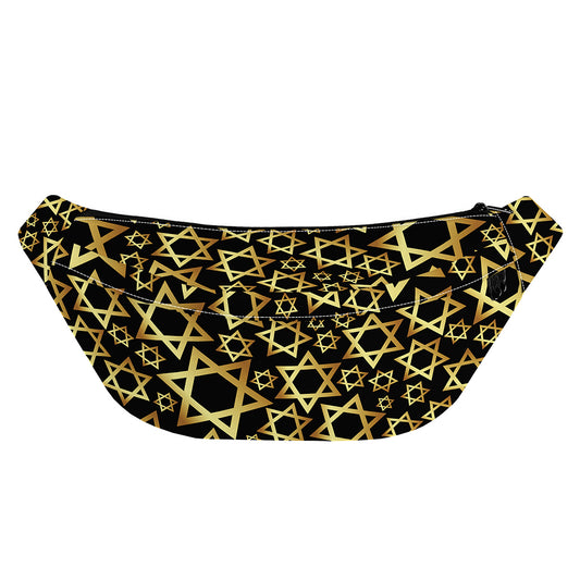 Black And Gold Star of David Print Fanny Pack