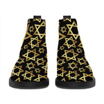 Black And Gold Star of David Print Flat Ankle Boots