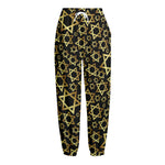 Black And Gold Star of David Print Fleece Lined Knit Pants