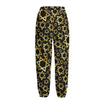 Black And Gold Star of David Print Fleece Lined Knit Pants