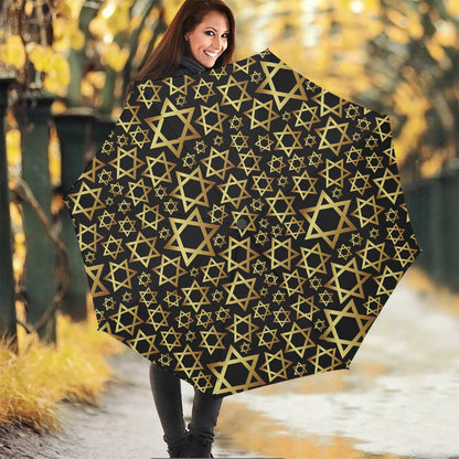 Black And Gold Star of David Print Foldable Umbrella