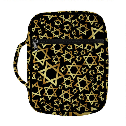 Black And Gold Star of David Print Front Pocket Bible Bag
