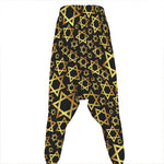 Black And Gold Star of David Print Hammer Pants