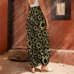 Black And Gold Star of David Print Harem Pants