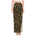 Black And Gold Star of David Print High Slit Maxi Skirt