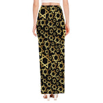 Black And Gold Star of David Print High Slit Maxi Skirt