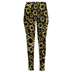 Black And Gold Star of David Print High-Waisted Pocket Leggings