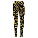 Black And Gold Star of David Print High-Waisted Pocket Leggings
