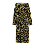 Black And Gold Star of David Print Hooded Bathrobe