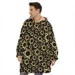 Black And Gold Star of David Print Hoodie Blanket