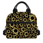 Black And Gold Star of David Print Insulated Lunch Bag