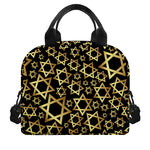 Black And Gold Star of David Print Insulated Lunch Bag
