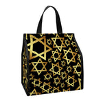 Black And Gold Star of David Print Insulated Lunch Tote