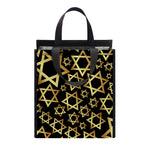 Black And Gold Star of David Print Insulated Lunch Tote