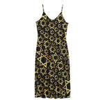 Black And Gold Star of David Print Jersey Midi Cami Dress