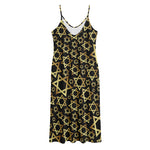 Black And Gold Star of David Print Jersey Midi Cami Dress