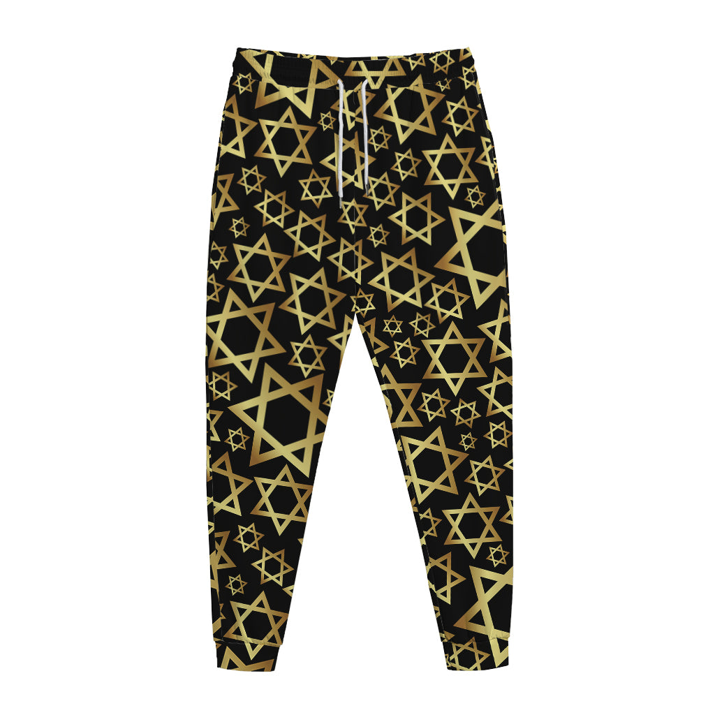 Black And Gold Star of David Print Jogger Pants