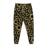 Black And Gold Star of David Print Jogger Pants