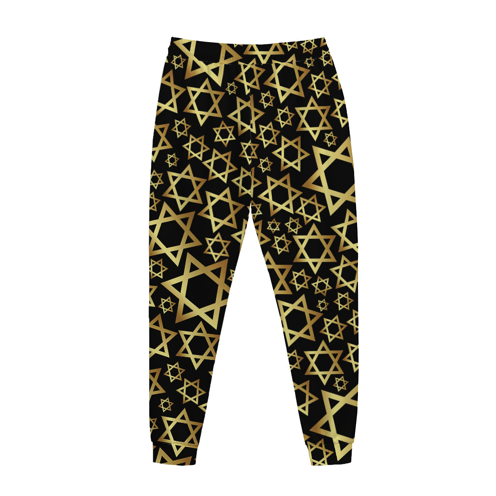 Black And Gold Star of David Print Jogger Pants