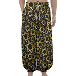 Black And Gold Star of David Print Lantern Pants